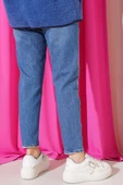Dar Paça Mom Jeans Kot Pantolon Mavi - 3