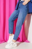 Dar Paça Mom Jeans Kot Pantolon Mavi - 1