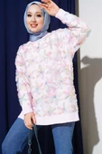 Tül Çiçekli Triko Tunik Pembe - 1