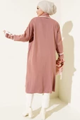 Şal Yaka Cepli Triko Hırka Pudra thumbnail 3