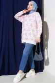 Tül Çiçekli Triko Tunik Pembe - 2