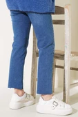 Boru Paça Sökük Jean Pantolon Mavi Tint - 3