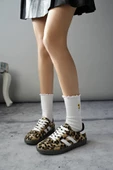 Muggo LEOPARD Garantili Kadın Ortopedik Günlük Bağcıklı Yürüyüş Leopar Desenli Sneaker Spor Ayakkabı - 1