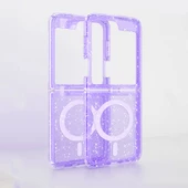 Samsung Galaxy Z Flip 6 Kılıf Magsafe Şarj Özellikli Simli Sert Şeffaf Allstar Kapak - 8