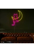 Twins Led Aydınlatma Kedi ve Ay Figürlü Neon Tabela thumbnail 1