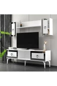 DemonteHome LİNDADH RAFLI TV ÜNİTESİ TAKIMI BEYAZ GÜMÜŞ - 2