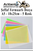 A5 Şeffaf Fermuarlı Dosya 5 Renk 1 Paket PvC Fermuarlı Evrak Dosyası 18x25cm Çıtçıtlı Belge Evrak Dosyası Ofis Büro Okul - 1