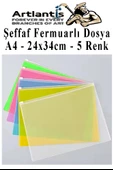 A4 Şeffaf Fermuarlı Dosya 5 Renk 1 Paket PvC Fermuarlı Evrak Dosyası 24x34cm Çıtçıtlı Belge Evrak Dosyası Ofis Büro Okul - 1
