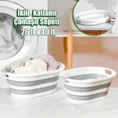 Porsima LA-550 2 li Katlanabilir Çamaşır Sepeti Akordiyon Katlanır Sele Sepet Silikon Çamaşır Sepeti - 1