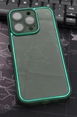 iPhone 14 Pro Max Uyumlu Yeşil Kenarlı Renkli Yarı Şeffaf Kapak Kılıf Kamera Lens Korumalı - 1