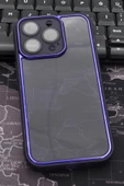 iPhone 13 Pro Uyumlu Mor Kenarlı Renkli Yarı Şeffaf Kapak Kılıf Kamera Lens Korumalı thumbnail 1