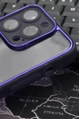 iPhone 13 Pro Uyumlu Mor Kenarlı Renkli Yarı Şeffaf Kapak Kılıf Kamera Lens Korumalı thumbnail 3