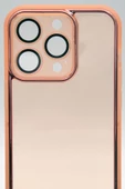 iPhone 13 Pro Uyumlu Pembe Kenarlı Renkli Yarı Şeffaf Kapak Kılıf Kamera Lens Korumalı thumbnail 6