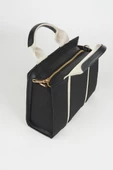 Kanvas Siyah Krem Detaylı Astarlı Fermuar Kapama Omuz Çantası thumbnail 3