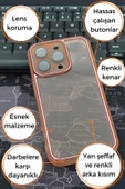 iPhone 13 Pro Uyumlu Pembe Kenarlı Renkli Yarı Şeffaf Kapak Kılıf Kamera Lens Korumalı thumbnail 7