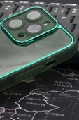 iPhone 14 Pro Max Uyumlu Yeşil Kenarlı Renkli Yarı Şeffaf Kapak Kılıf Kamera Lens Korumalı - 3