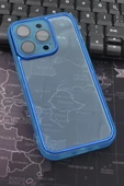 iPhone 13 Pro Uyumlu Mavi Kenarlı Renkli Yarı Şeffaf Kapak Kılıf Kamera Lens Korumalı thumbnail 1