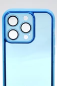 iPhone 13 Pro Max Uyumlu Mavi Kenarlı Renkli Yarı Şeffaf Kapak Kılıf Kamera Lens Korumalı thumbnail 6