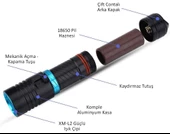 Valkyrie Profesyonel Şarjlı Su Altı Dalış Feneri Metal Kasa Yüksek Aydınlatma Su Geçirmez  2000mAh Kutulu - 6