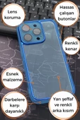 iPhone 14 Pro Max Uyumlu Mavi Kenarlı Renkli Yarı Şeffaf Kapak Kılıf Kamera Lens Korumalı thumbnail 7