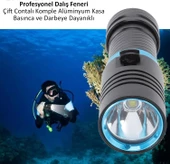 Valkyrie Profesyonel Şarjlı Su Altı Dalış Feneri Metal Kasa Yüksek Aydınlatma Su Geçirmez  2000mAh Kutulu - 2