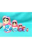 miski alem Sevgiliye Özel Günlere Hediye Dekoratif Süpriz Iç Içe Geçen Ahşap Pembe Matruşka Bebek 5'li - 1