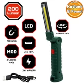 El Feneri Led Katlanır USB Şarjlı Taşınabilir Kamp Lambası Beyaz Işık Mıknatıslı 200 Lümen - 1
