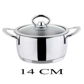 Oms Cam Kapaklı Mini Çelik Tencere 14 CM - 2