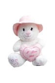 Sevimli Şapkalı Kalpli Peluş Ayıcık 43 CM - Uyku Ve Oyun Arkadaşı Peluş Oyuncak PEMBE - 1