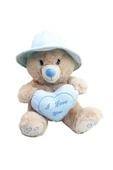 Sevimli Şapkalı Kalpli Peluş Ayıcık 43 CM - Uyku Ve Oyun Arkadaşı Peluş Oyuncak MAVİ - 1