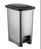 Omnipazar SY4284 60 lt Slim Pedallı Gri Plastik Çöp Kova Siyah Kapak - 1