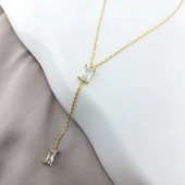 925 Ayar Gümüş Sallantılı Baget Taşlı Kolye thumbnail 4