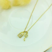 925 Ayar Gümüş Taşlı Kilit ve Anahtar Kolye thumbnail 3