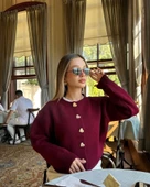 Kadın Uzun Kollu Kalp Düğme Detay Hırka - 1