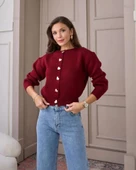 Kadın Uzun Kollu Kalp Düğme Detay Hırka - 3