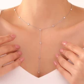 925 Ayar Gümüş Sallantılı Taşlı Choker Kolye - 1