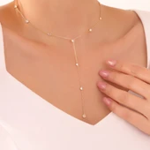 925 Ayar Gümüş Sallantılı Taşlı Gold Kolye thumbnail 1