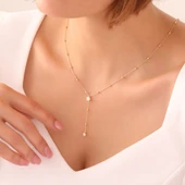 925 Ayar Gümüş Top Zincirli Tektaş Kolye thumbnail 1