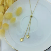 925 Ayar Gümüş Sallantılı Asansörlü Çift Kalp Kolye thumbnail 3