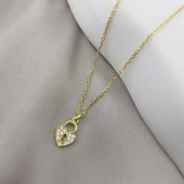 925 Ayar Gümüş Taşlı Kilit Kalp Kolye Kolye thumbnail 4