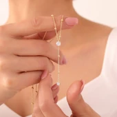 925 Ayar Gümüş Top Zincirli Tektaş Kolye thumbnail 2