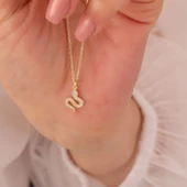 925 Ayar Gümüş Taşlı Minimal Yılan Kolye thumbnail 2