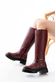 Bordo Fermuarlı Günlük Kadın Çizme - 3