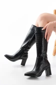 Siyah Kroko Topuklu Kadın Çizme - 3