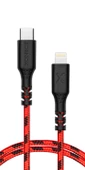 XONECT Type-C to Lightning uyumlu iPhone Modelleri için Hızlı Şarj ve Data Kablosu 100cm Örgülü Kırmızı thumbnail 4