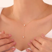 925 Ayar Gümüş Üçgen Taşlı Sallantılı Kolye thumbnail 1