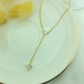 925 Ayar Gümüş Üçgen Taşlı Sallantılı Kolye thumbnail 3