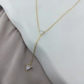 925 Ayar Gümüş Üçgen Taşlı Sallantılı Kolye thumbnail 4
