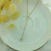 925 Ayar Gümüş İki Kalpli Taşlı Sallantılı Kolye thumbnail 3