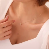 925 Ayar Gümüş İki Kalpli Taşlı Sallantılı Kolye thumbnail 2